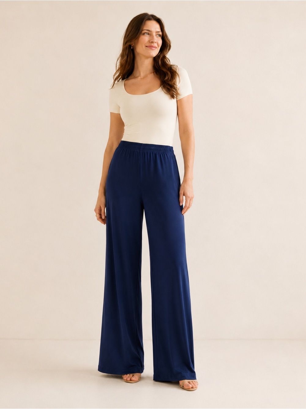 Bob Mackie Wearable Art Navy Wide Leg Pull On Pants M